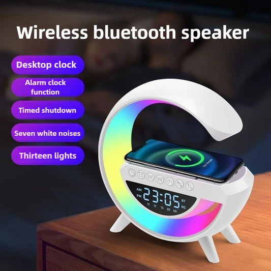 蓝牙音箱 彩色氛圍燈 闹钟 无线充电 夜灯 多功能桌面蓝牙音箱。
